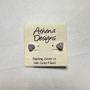 NWT - Athena Silver Heart Earrings with Pave stones